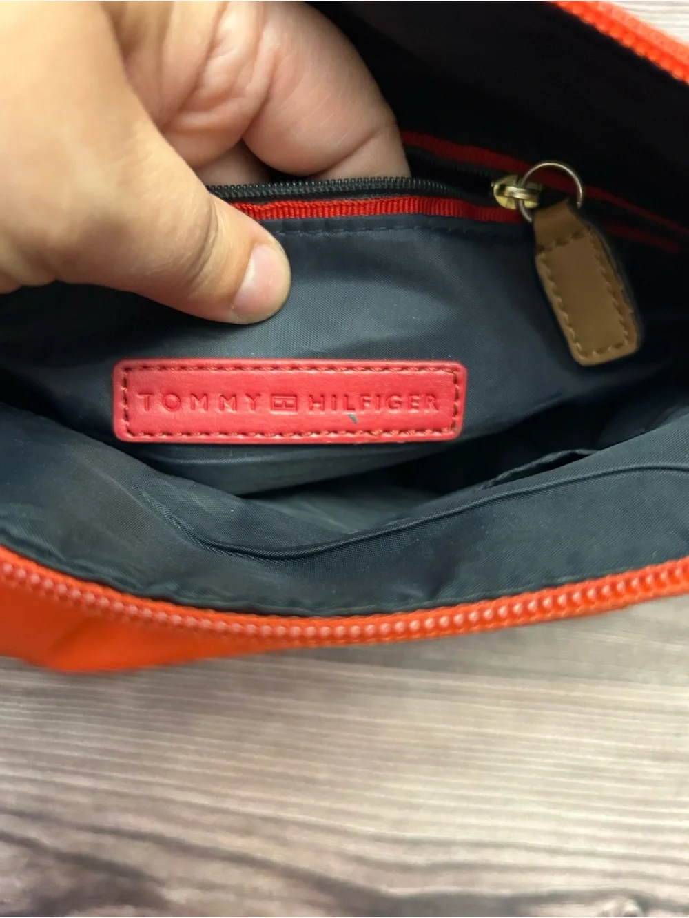 Tommy Hilfiger Orange Crossbody Bag with Tan Trim